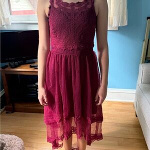 Francesca's Collections Red Asymmetrical Tiered Sundress